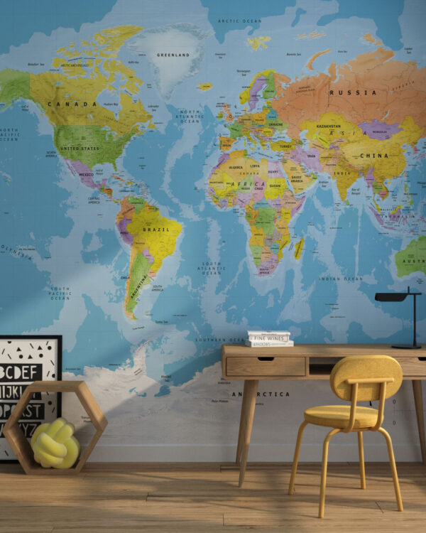 Traveler’s map wall mural for a children's room