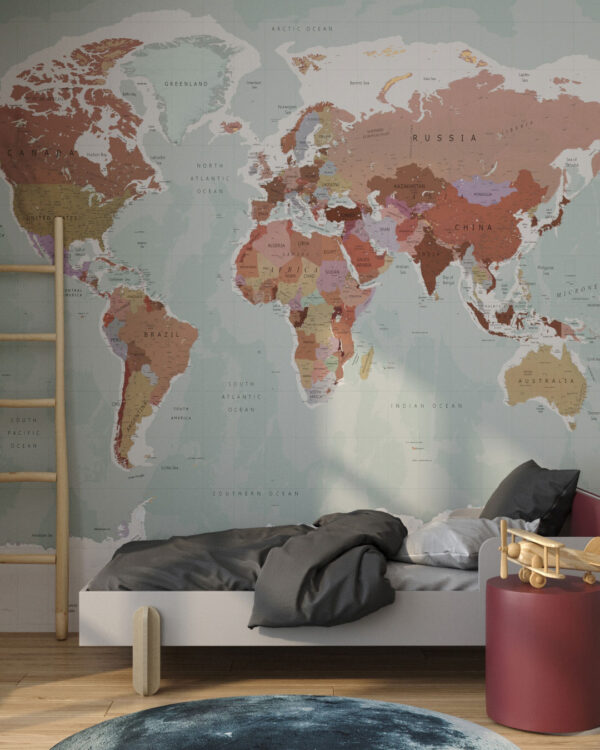 Vintage traveler’s map wall mural for a children's room