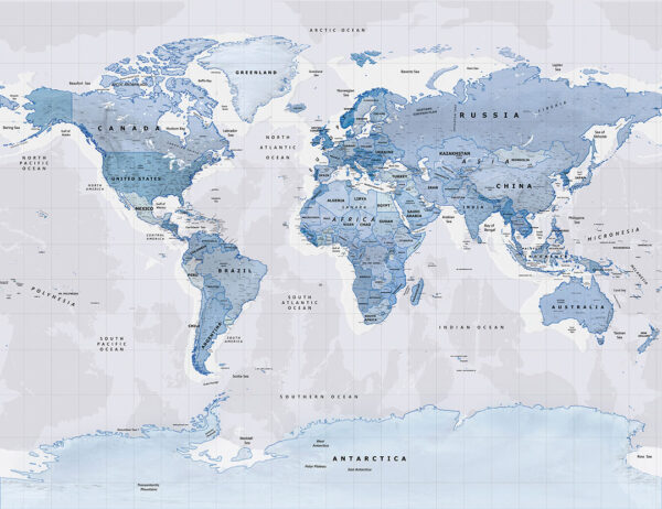 Political map of the world in sky blue colors wall mural