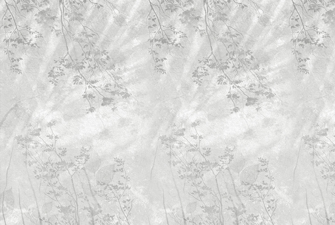 Mysterious grey tree branches and leaf imprints wall mural