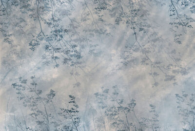 Mysterious blue tree branches and leaf imprints wall mural