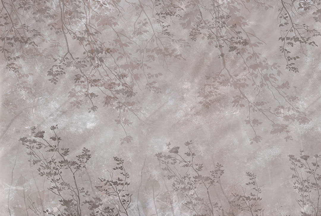 Mysterious brown tree branches and leaf imprints wall mural