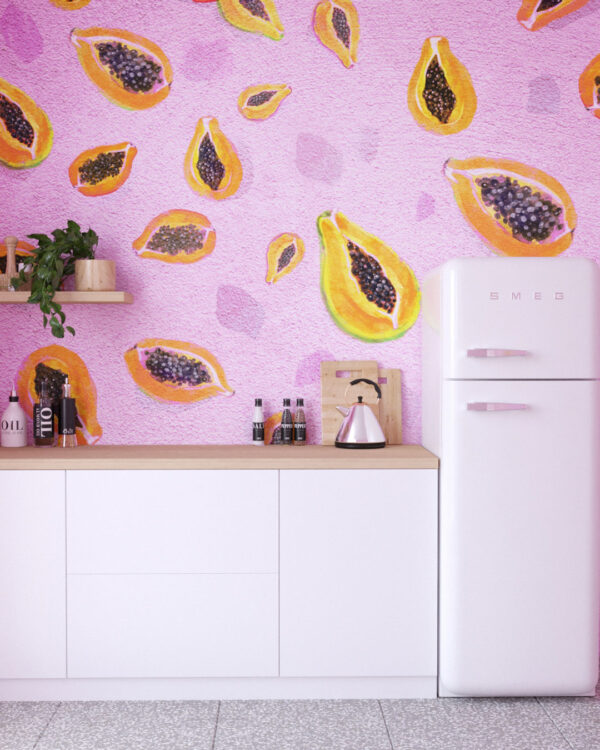 Bright papayas patterned wallpaper for the kitchen