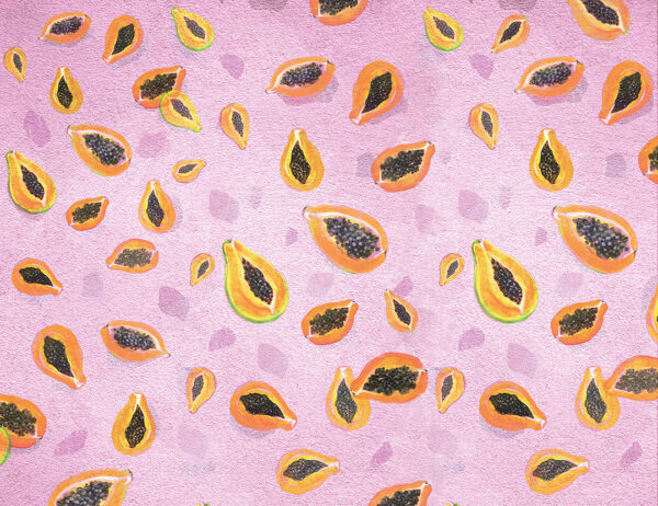 Bright papayas on the pink background patterned wallpaper