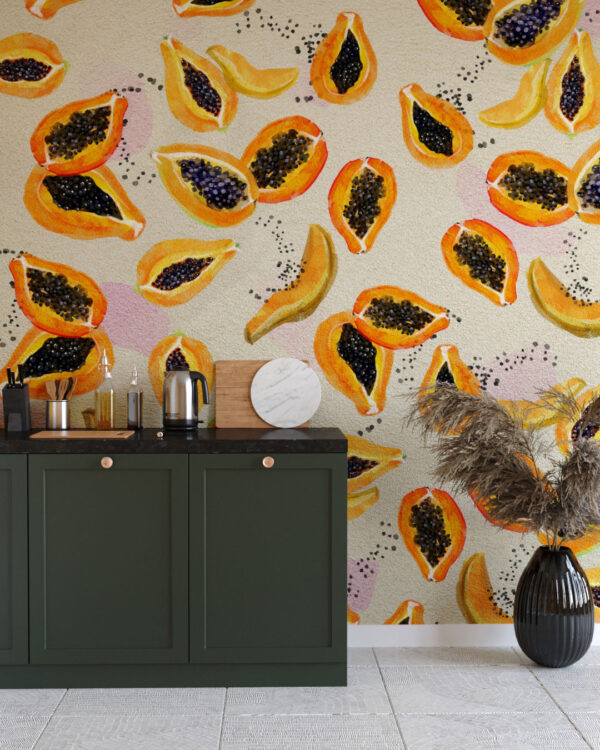 Colourful papaya wall mural for the kitchen