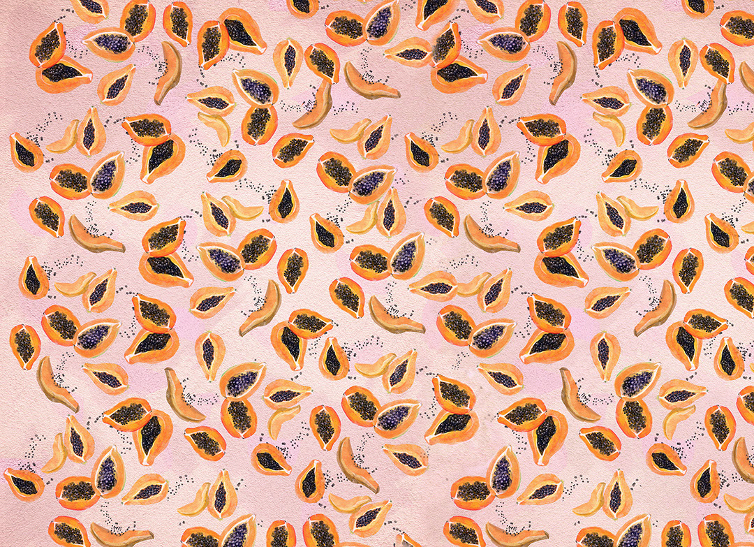 Colourful papaya on the pink background wall mural