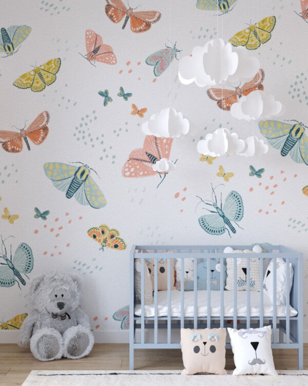 Colourful butterflies patterned wallpaper for a children's room