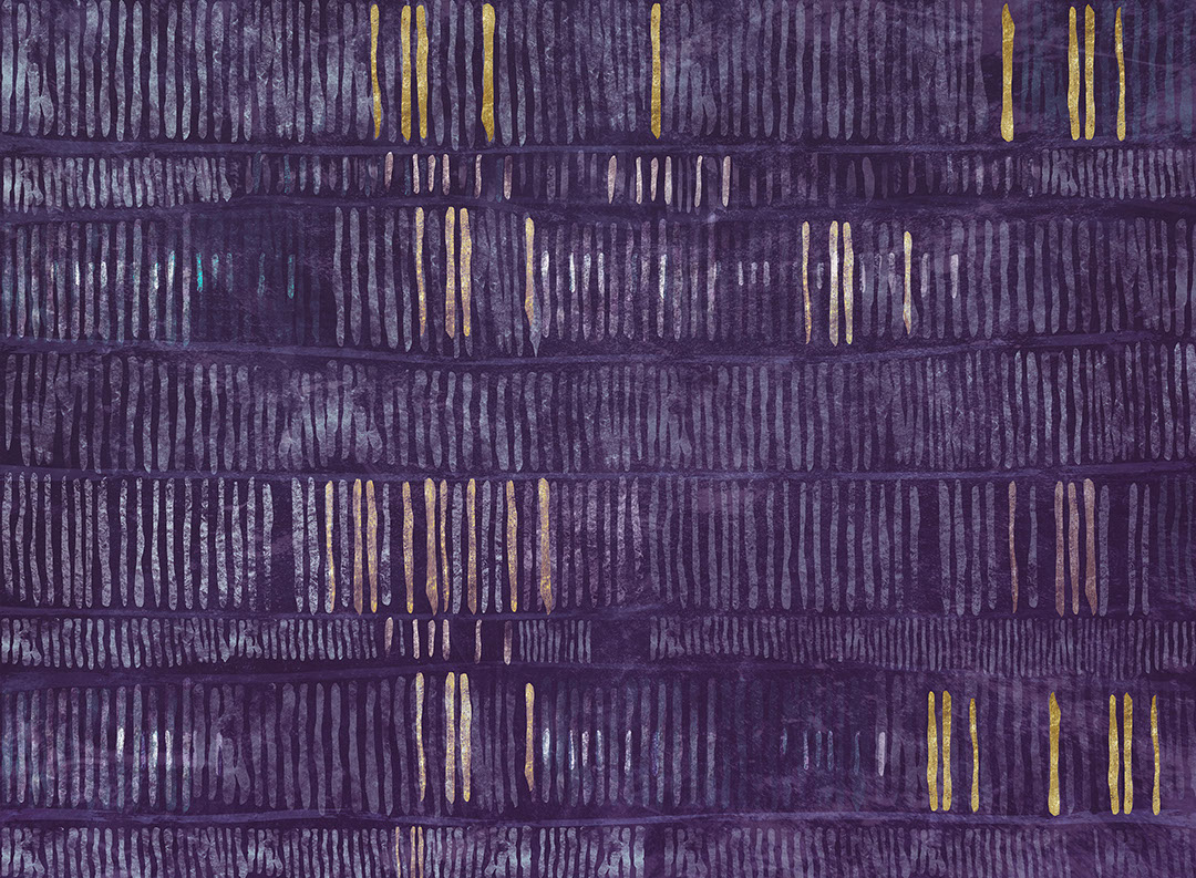 Abstract violet linear wall mural with golden elements