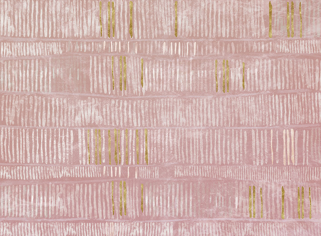 Abstract pink linear wall mural with golden elements