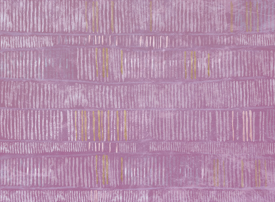 Abstract purple linear wall mural with golden elements