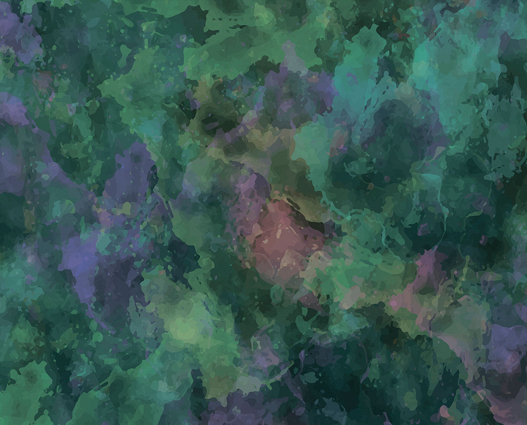 Abstract splashes of green and purple paint wall mural
