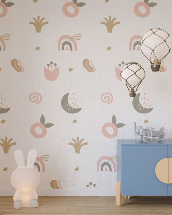 Geometric simple shapes patterned wallpaper for a children's room