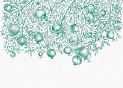 Hand-drawn green pomegranates wall mural