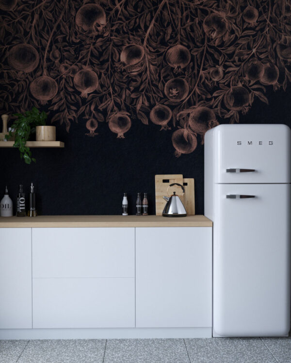 Hand-drawn pomegranates wall mural for the kitchen