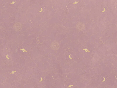 Golden planets and clouds on the pink sky patterned wallpaper