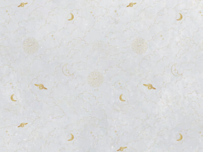 Golden planets and clouds on the milk sky patterned wallpaper