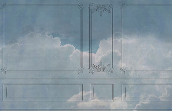 Venetian panels with clouds in the blue sky wall mural