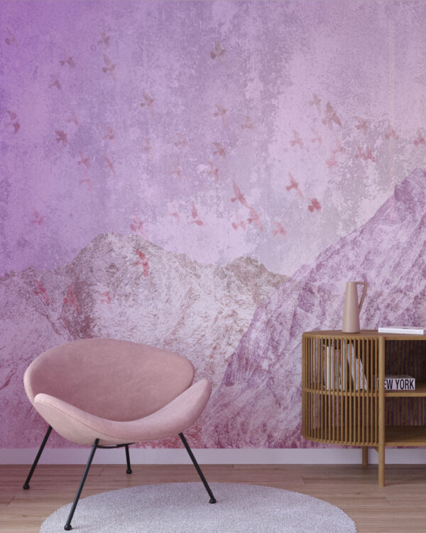 Delicate pink winter mountains wall mural for the living room