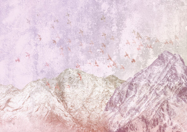 Delicate pink winter mountains wall mural