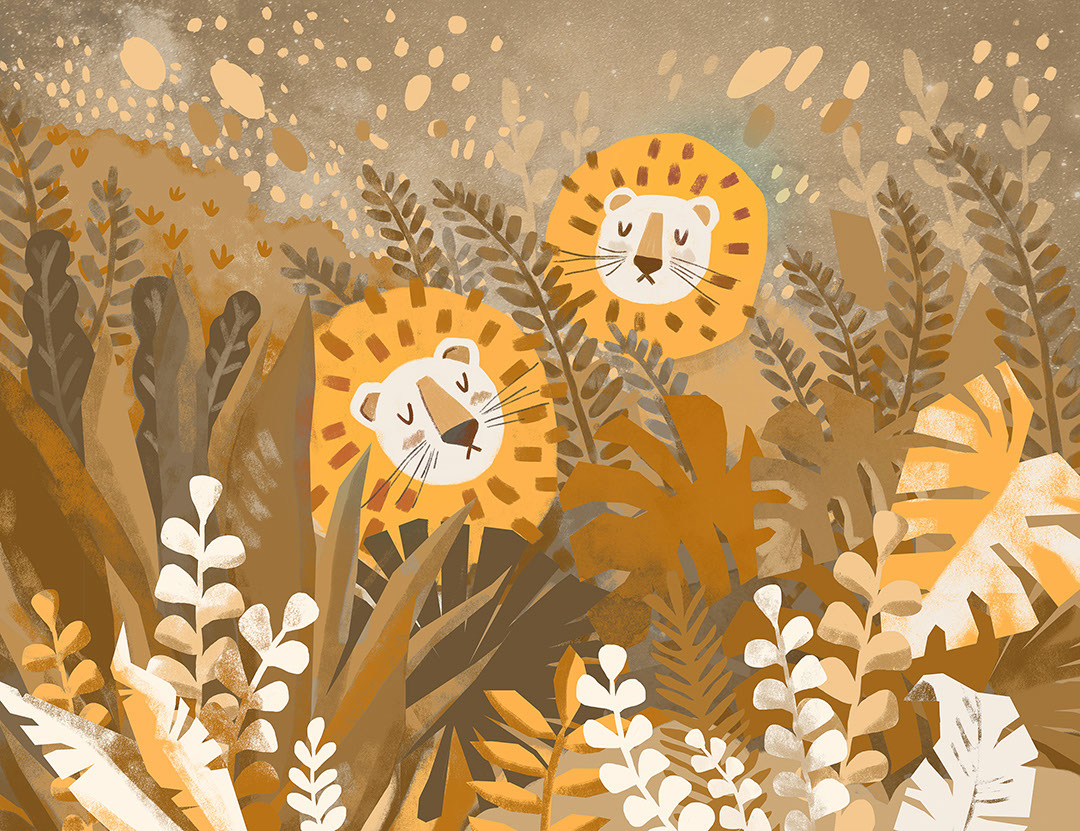 Lion cubs in the warm rainforest wall mural