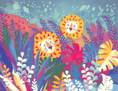Bright lion cubs in the rainforest wall mural