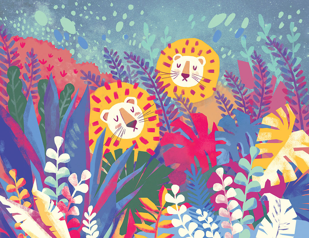 Bright lion cubs in the rainforest wall mural