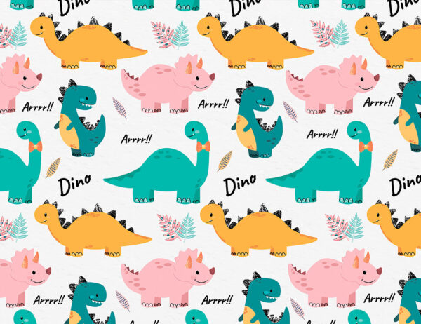 Funny dinosaurs on white background patterned wallpaper