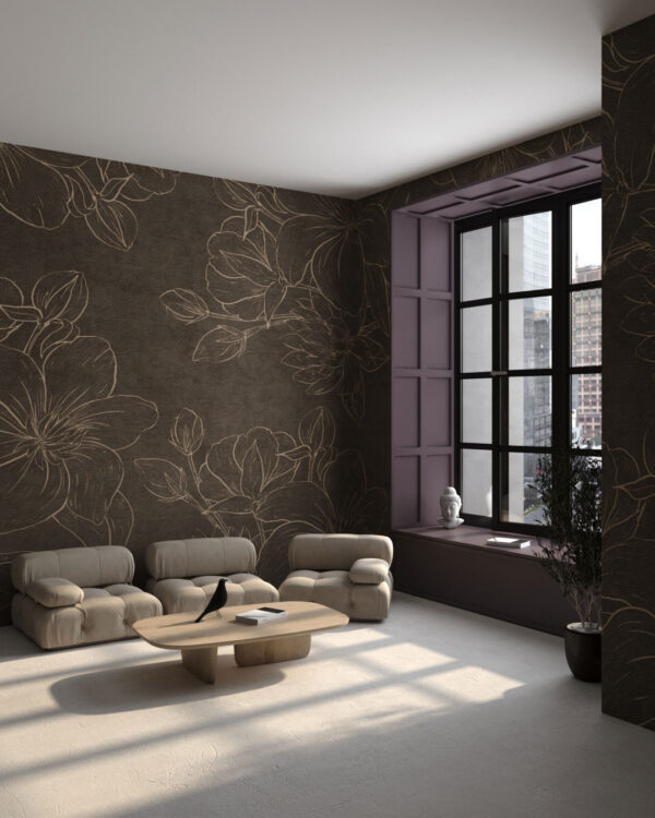 Minimalist magnolia flowers wall mural for the living room