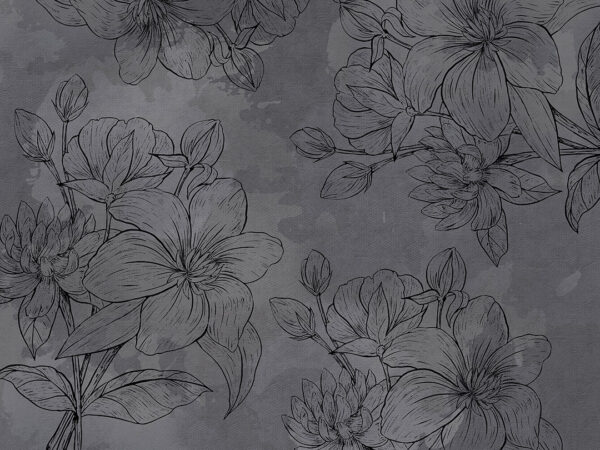 Line-art black magnolia flowers wall mural