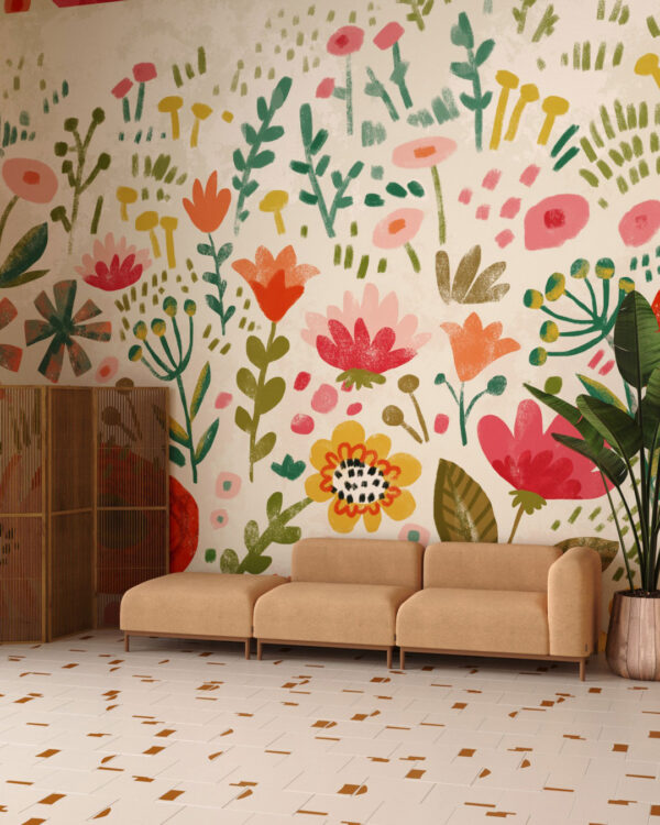 Meadow of colourful flowers wall mural for the living room