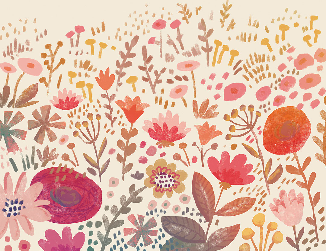 Meadow of colourful gradient flowers wall mural