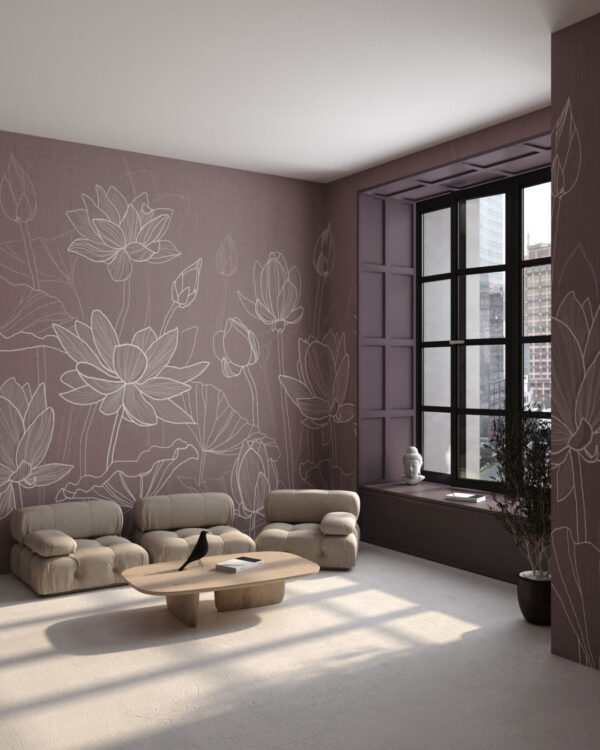 Minimalist water lotuses wall mural for the living room