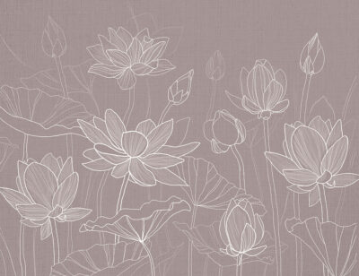 Minimalist water lotuses on the dusty pink background wall mural