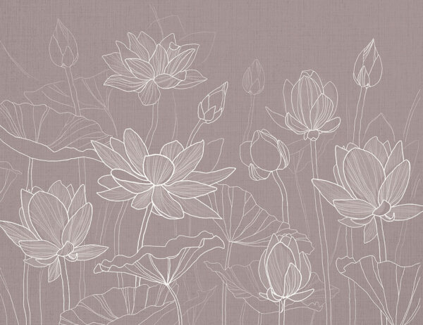 Minimalist water lotuses on the dusty pink background wall mural