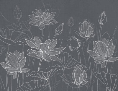 Minimalistic water lotuses on the grey background wall mural