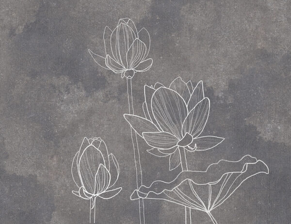 Line-art lotuses on a graphite background wall mural