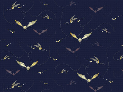 Golden Harry Potter snitches on the navy blue background patterned wallpaper