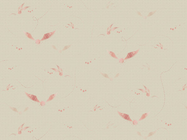 Delicate pink Harry Potter snitches on a beige background patterned wallpaper