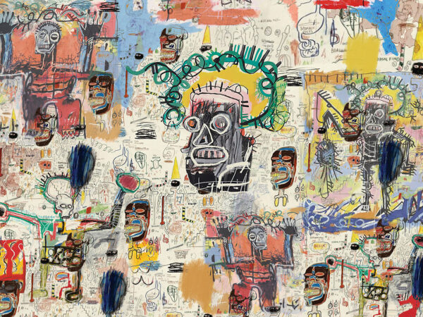 Basquiat style inspired colourful graffiti wall mural