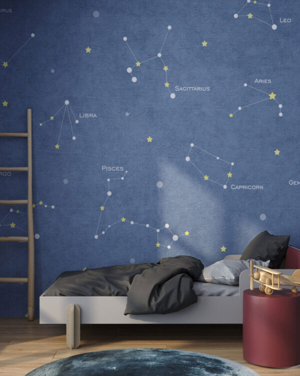 Minimalist starry sky map wall mural for a children's room