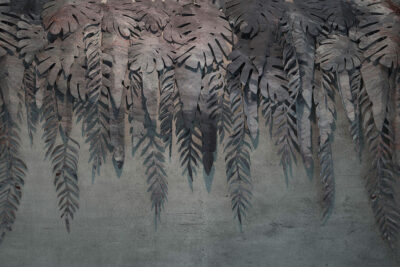 Graphite stone palm leaves 3D wall mural