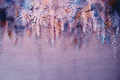 Bright stone palm leaves 3D wall mural