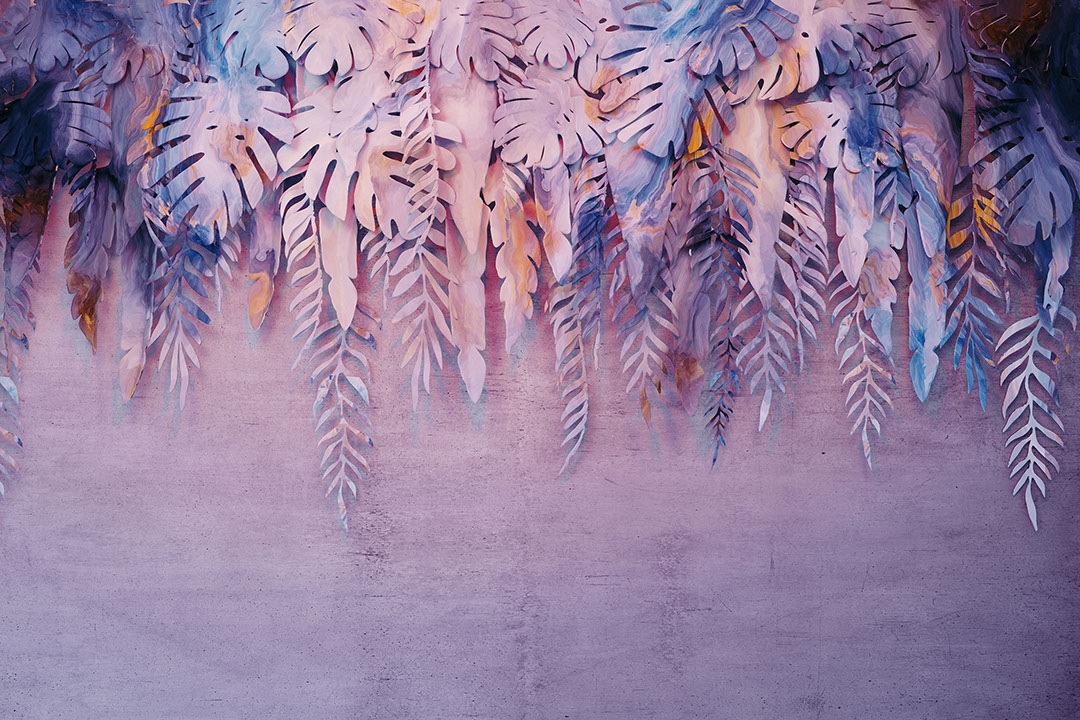 Bright stone palm leaves 3D wall mural
