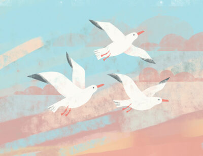 Seagulls and geometric clouds wallpaper