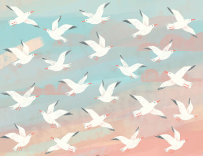 Seagulls and geometric clouds in the sky patterned wallpaper