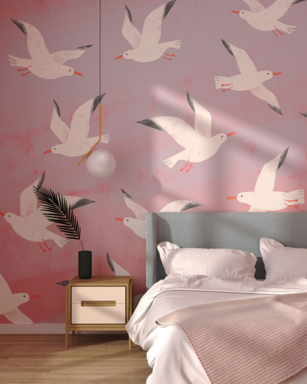 Flock of seagulls wall mural for the bedroom