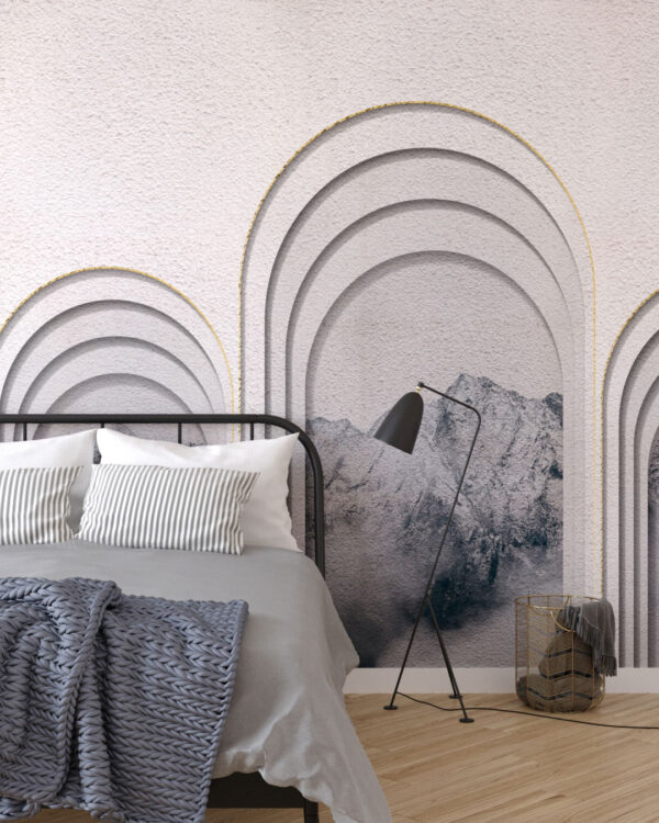 Arches with mountains 3D wall mural for the bedroom