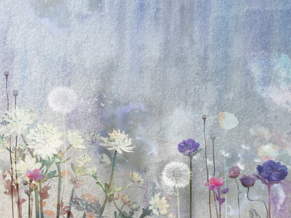 Watercolour wildflowers and dandelions on the textured background wall mural