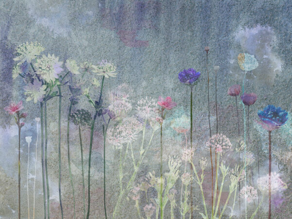 Watercolour wildflowers wall mural with canvas texture