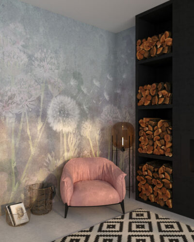 Delicate dandelion flowers wall mural for the living room